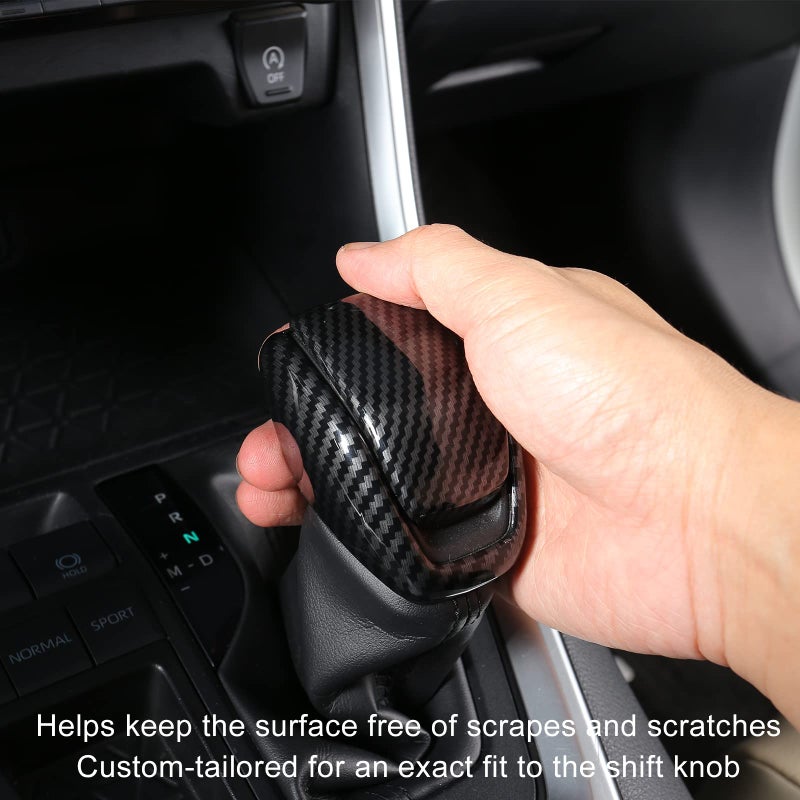 YAKANEY for Totoya RAV4 2019-2025 Gear Shift Knob Cover, Carbon Fiber Grain Interior Protective Gear Shift Trim for Toyota Highlander 2020-2025- Carbon Fiber - Image 4